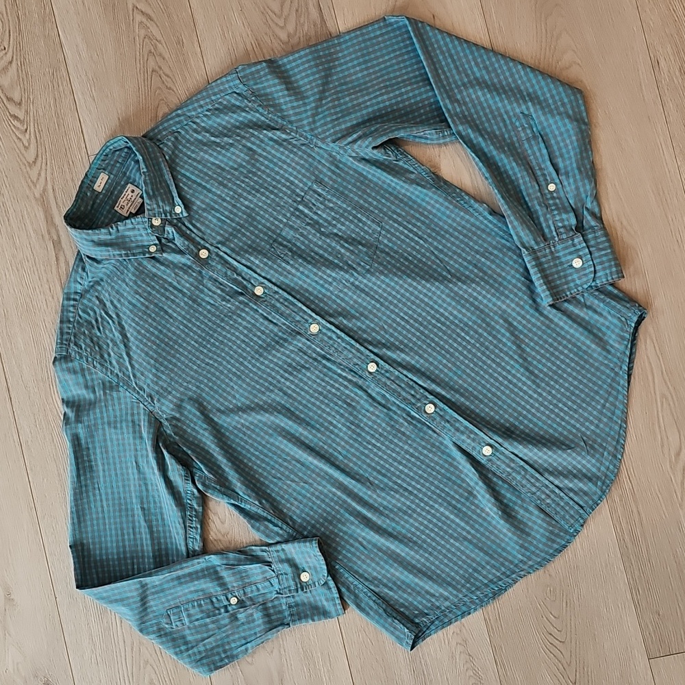 J.‎ Crew Slim Fit Collared Blue Gingham Button Down 100% Cotton Shirt, Medium